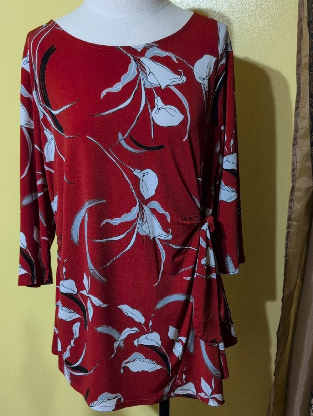 Alfani Red Floral Side-Tie Tunic Top